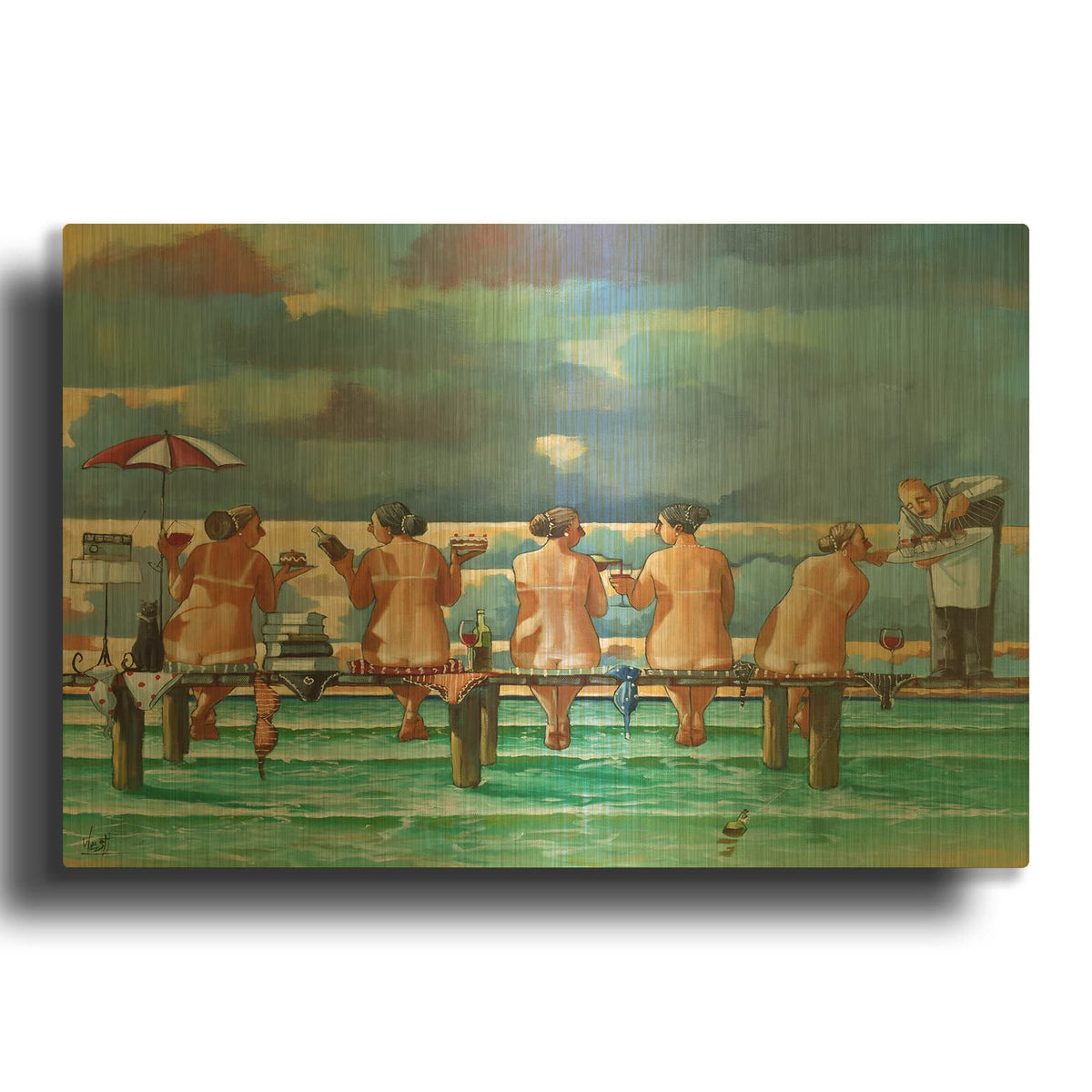 'Friends On The Jetty' By Ronald West Gold Metal Wall Art