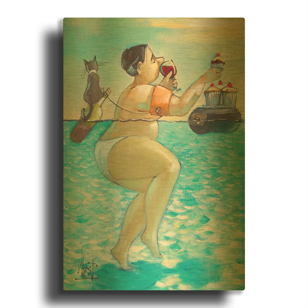'Cupcakes and Wine' By Ronald West Gold Metal Wall Art