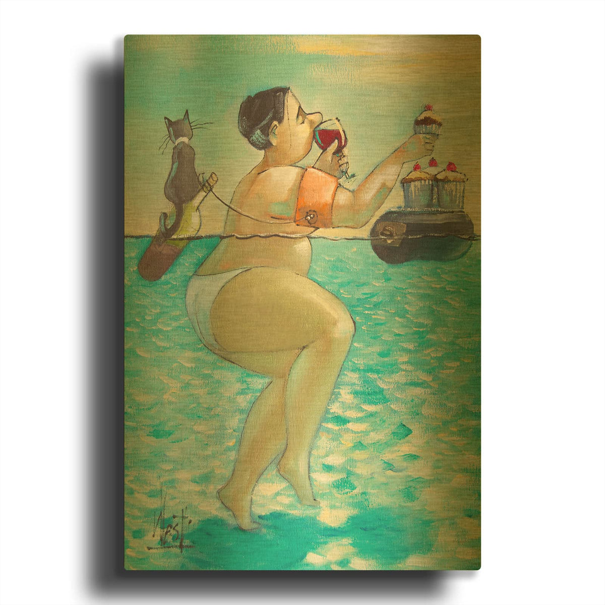 'Cupcakes and Wine' By Ronald West Gold Metal Wall Art