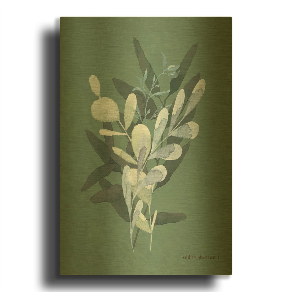 'Watercolor Greenery Series Dark II' By Bluebird Barn Gold Metal Wall Art