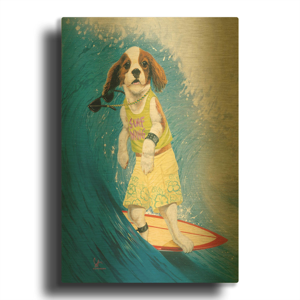 'Surf Dawg' By Scott Westmoreland Gold Metal Wall Art