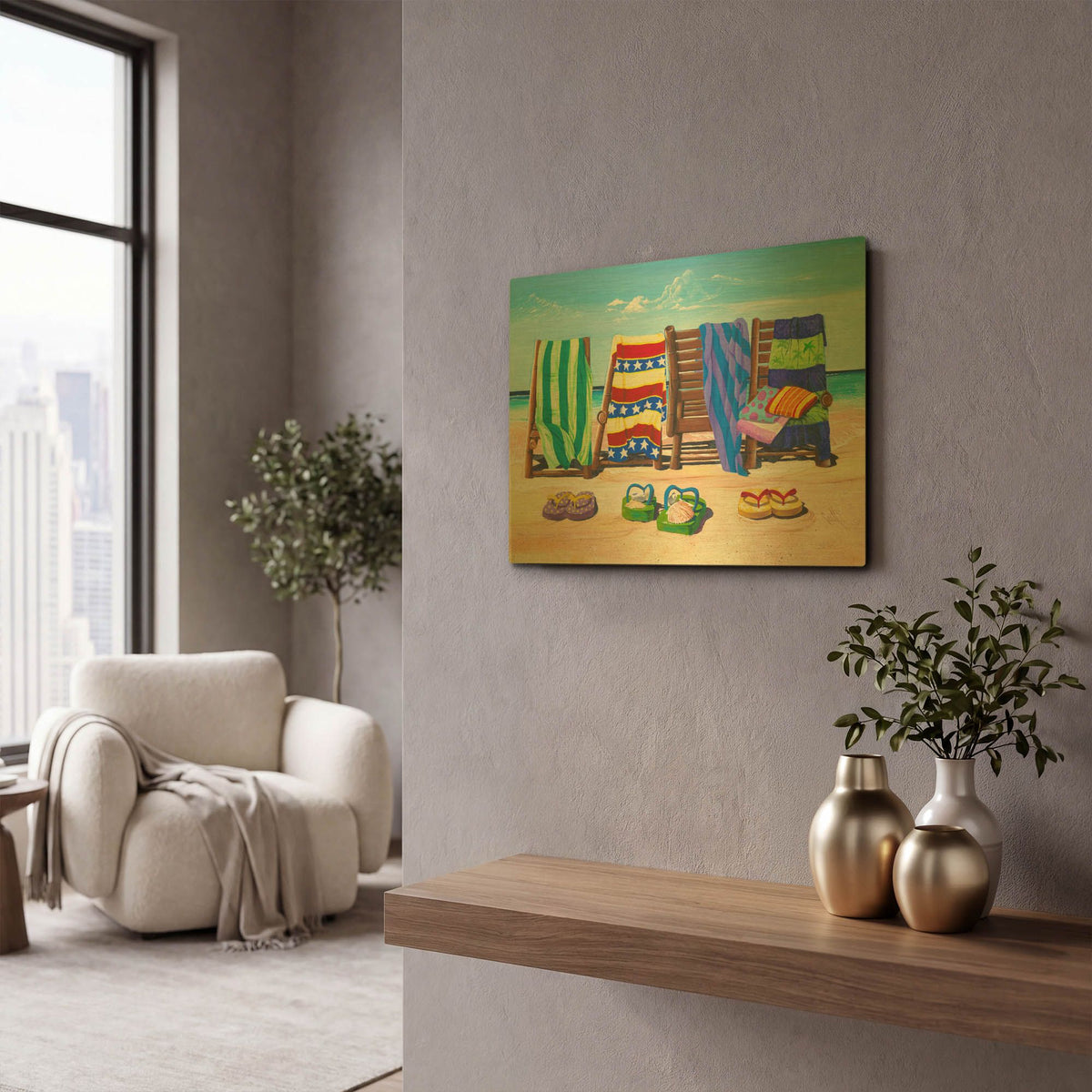 'Sandals And Seats' By Scott Westmoreland Gold Metal Wall Art