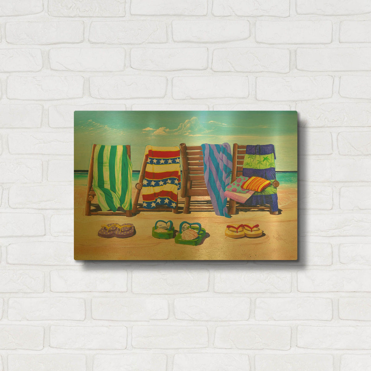'Sandals And Seats' By Scott Westmoreland Gold Metal Wall Art