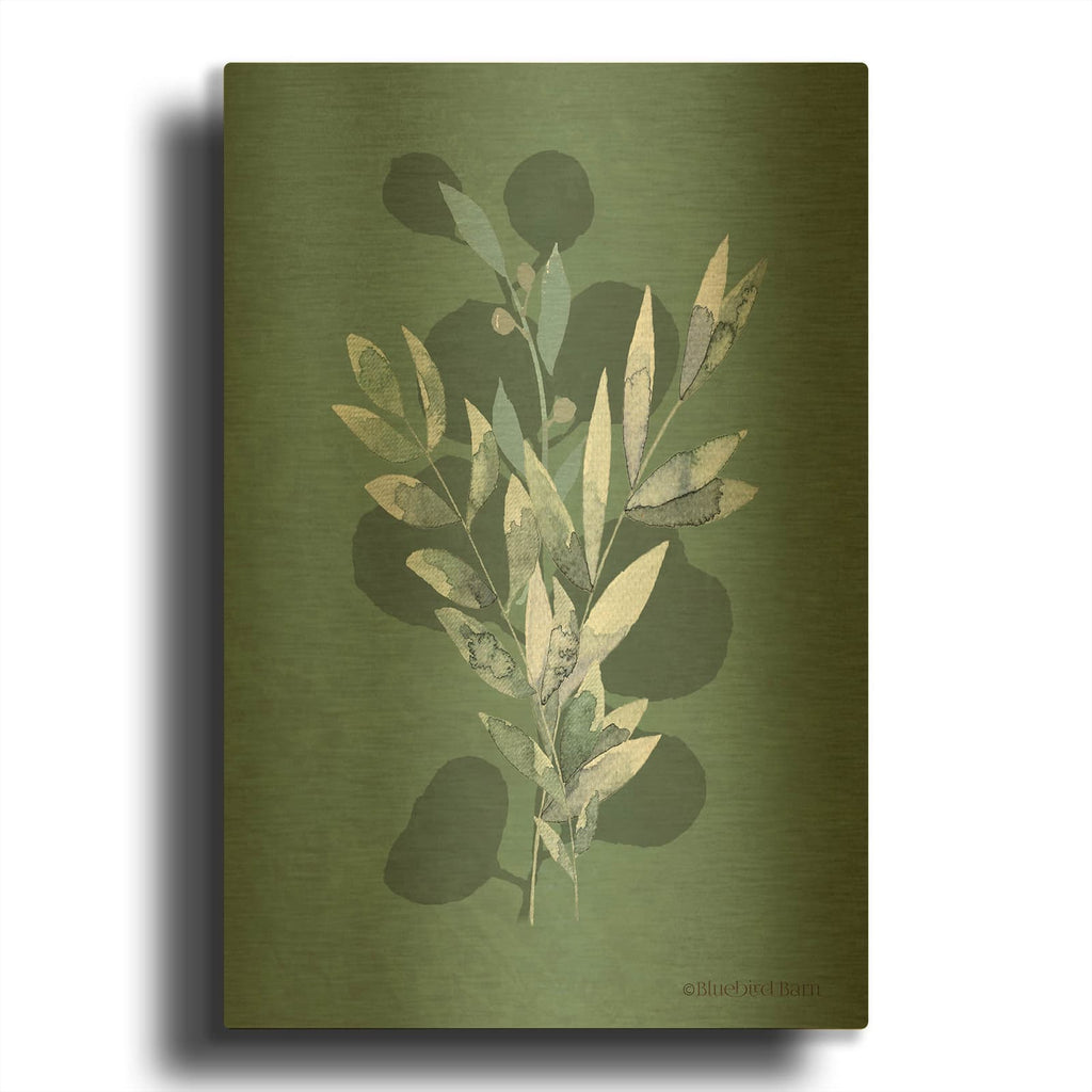 'Watercolor Greenery Series Dark I' By Bluebird Barn Gold Metal Wall Art