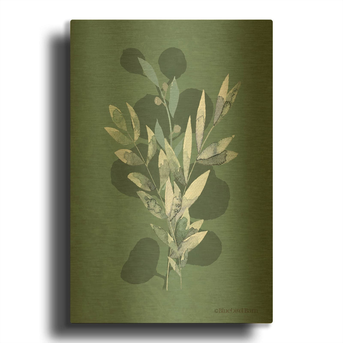 'Watercolor Greenery Series Dark I' By Bluebird Barn Gold Metal Wall Art
