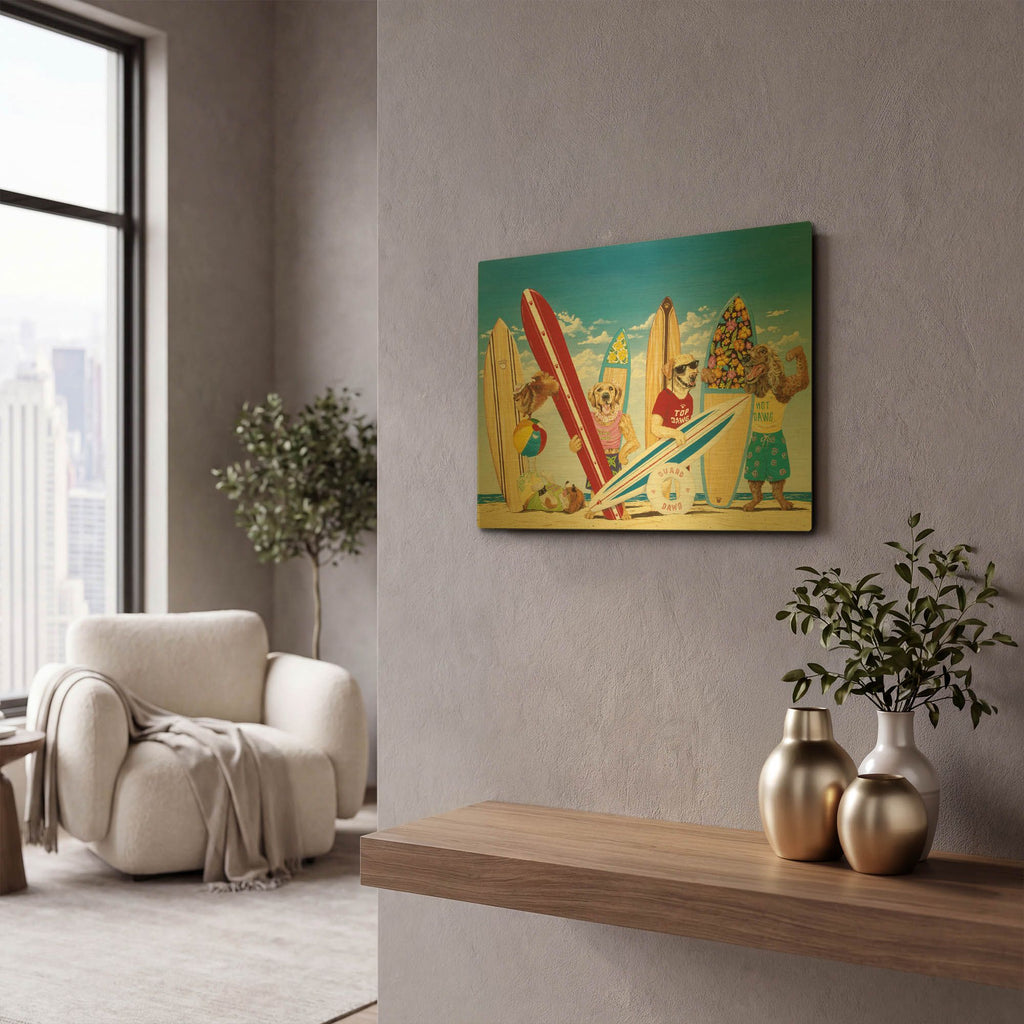'K-9 Surf Club' By Scott Westmoreland Gold Metal Wall Art
