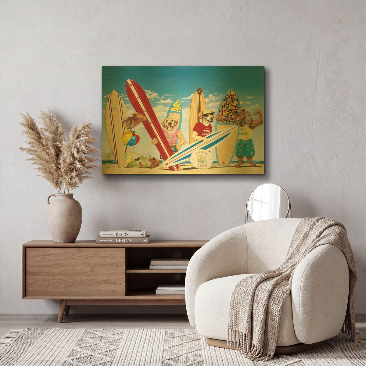 'K-9 Surf Club' By Scott Westmoreland Gold Metal Wall Art