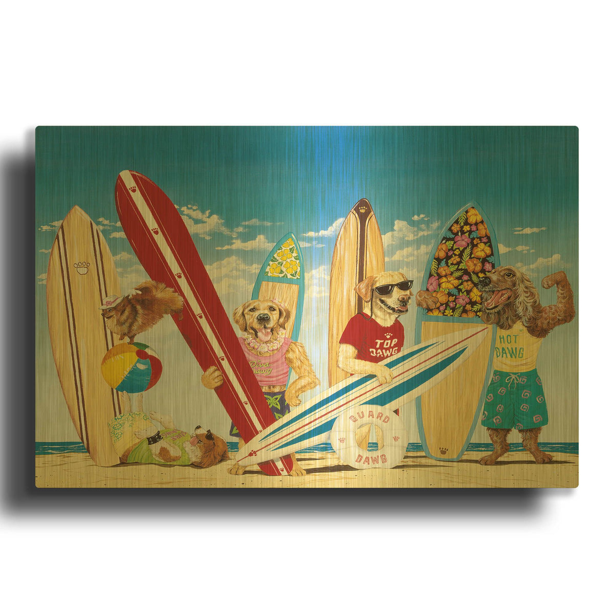 'K-9 Surf Club' By Scott Westmoreland Gold Metal Wall Art
