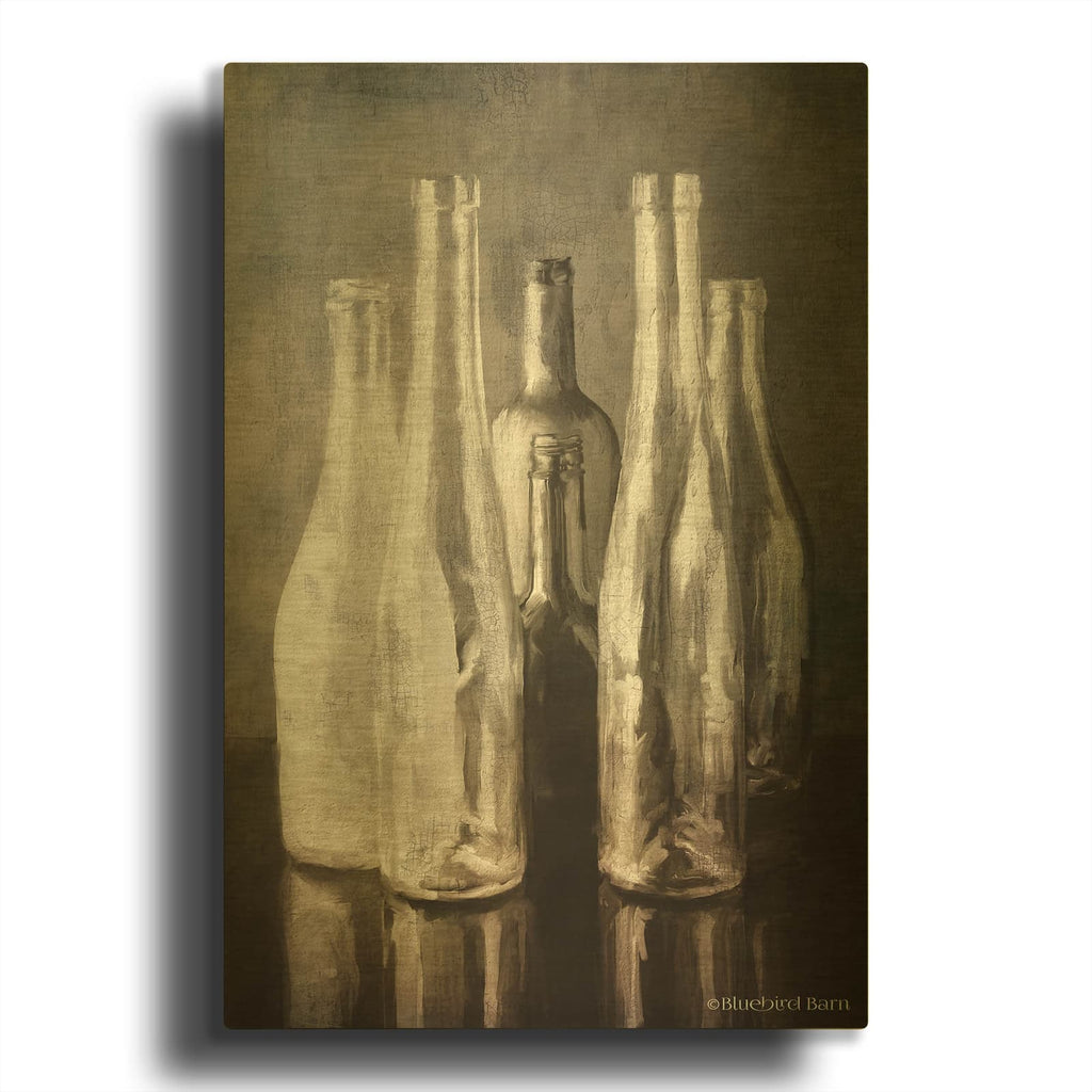 'Grey Bottle Collection' By Bluebird Barn Gold Metal Wall Art