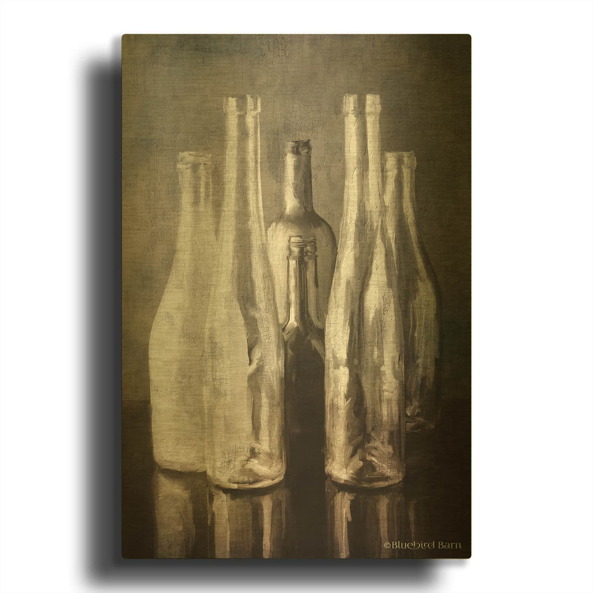 'Grey Bottle Collection' By Bluebird Barn Gold Metal Wall Art