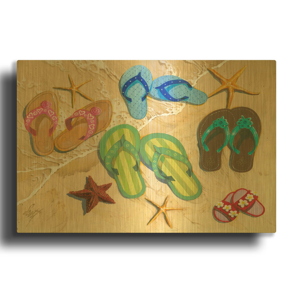 'Flip Flop Family' By Scott Westmoreland Gold Metal Wall Art