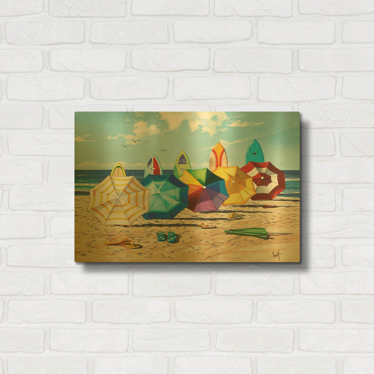 'Brellas & Boards' By Scott Westmoreland Gold Metal Wall Art