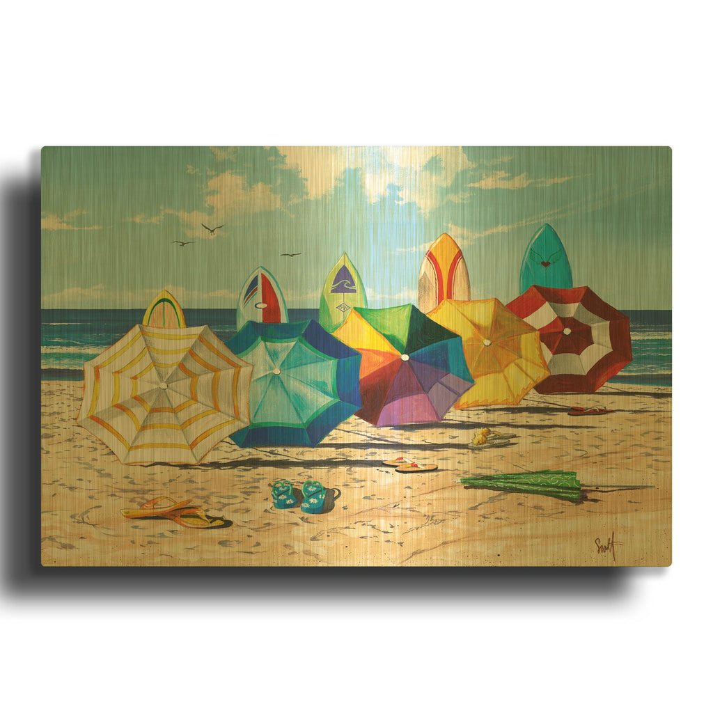 'Brellas & Boards' By Scott Westmoreland Gold Metal Wall Art