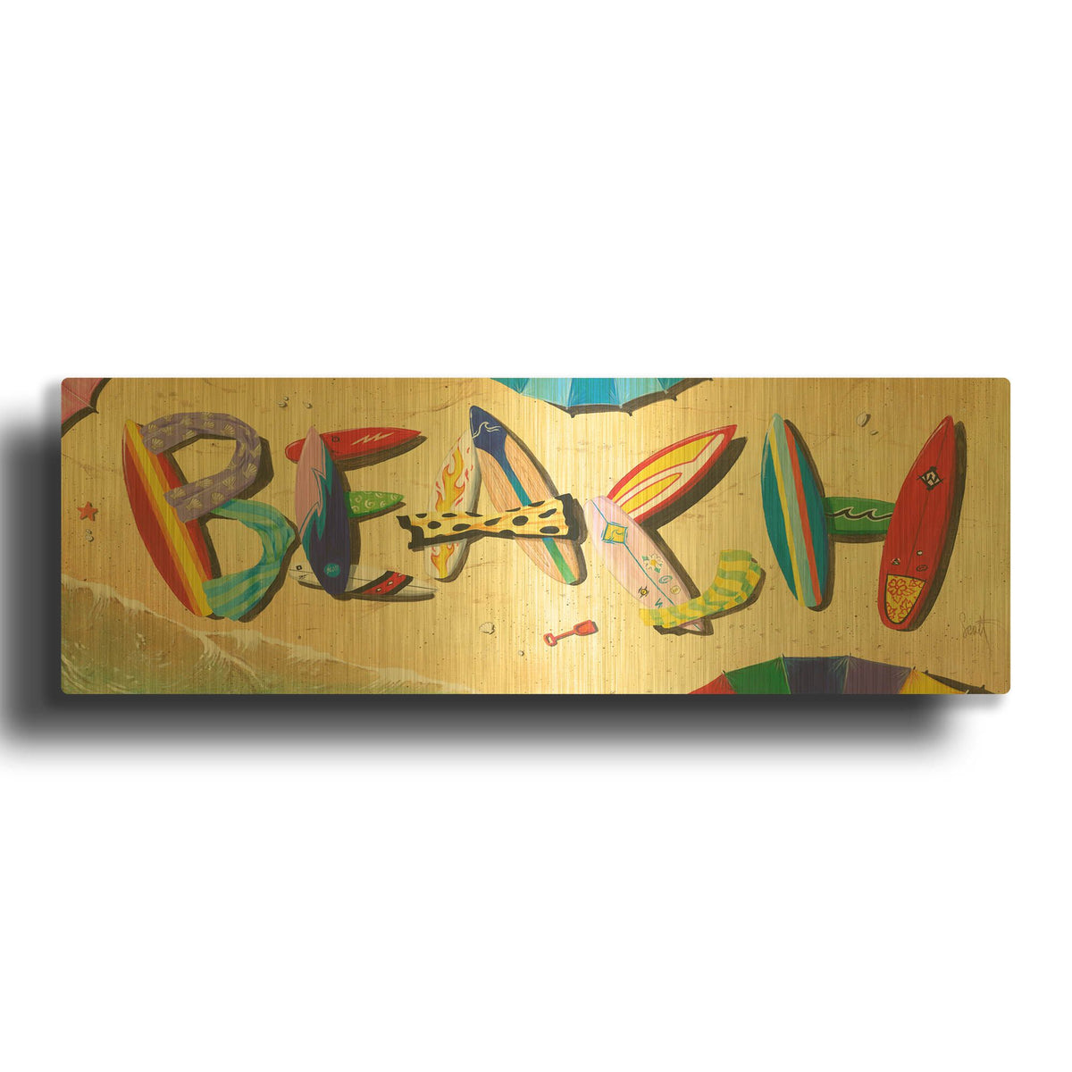 'Beach In Boards' By Scott Westmoreland Gold Metal Wall Art
