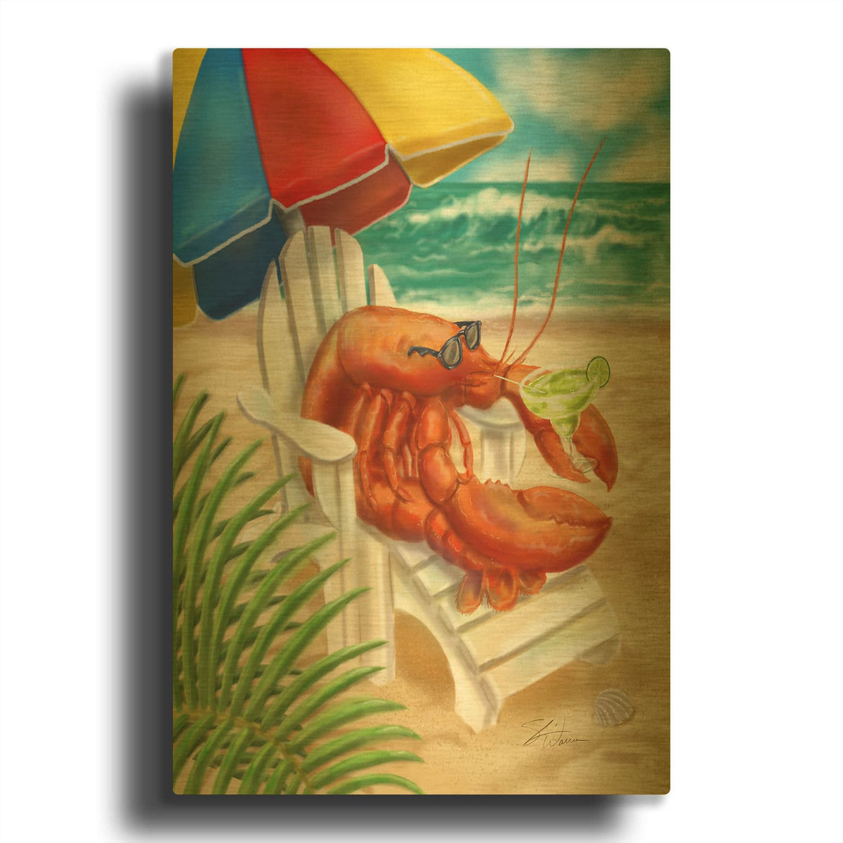 'Beach Friends - Lobster' By Shari Warren Gold Metal Wall Art