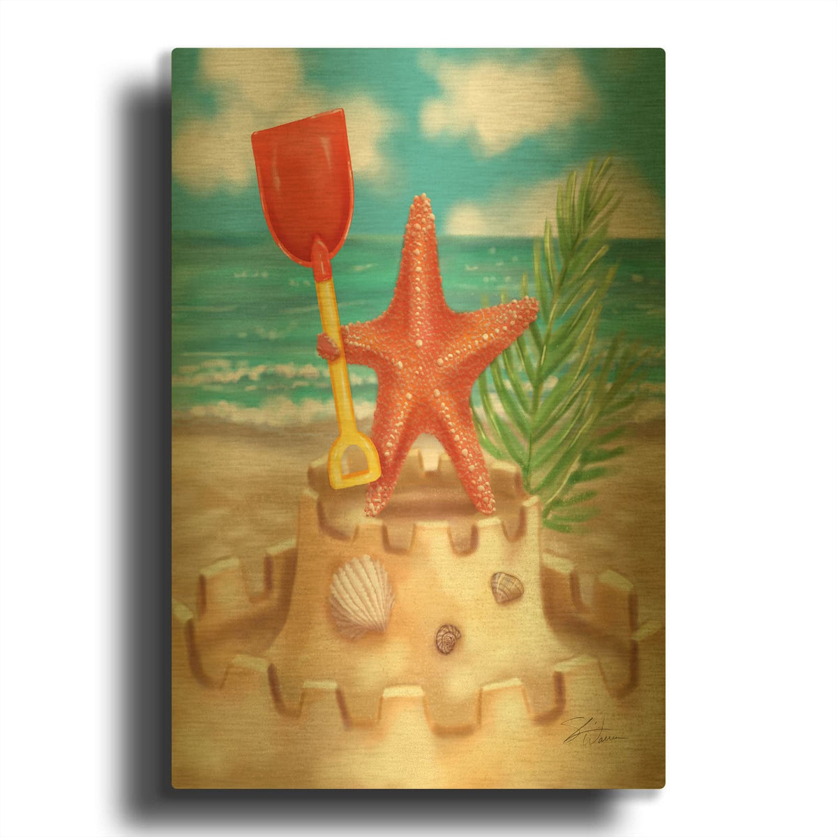 'Beach Friends - Starfish' By Shari Warren Gold Metal Wall Art