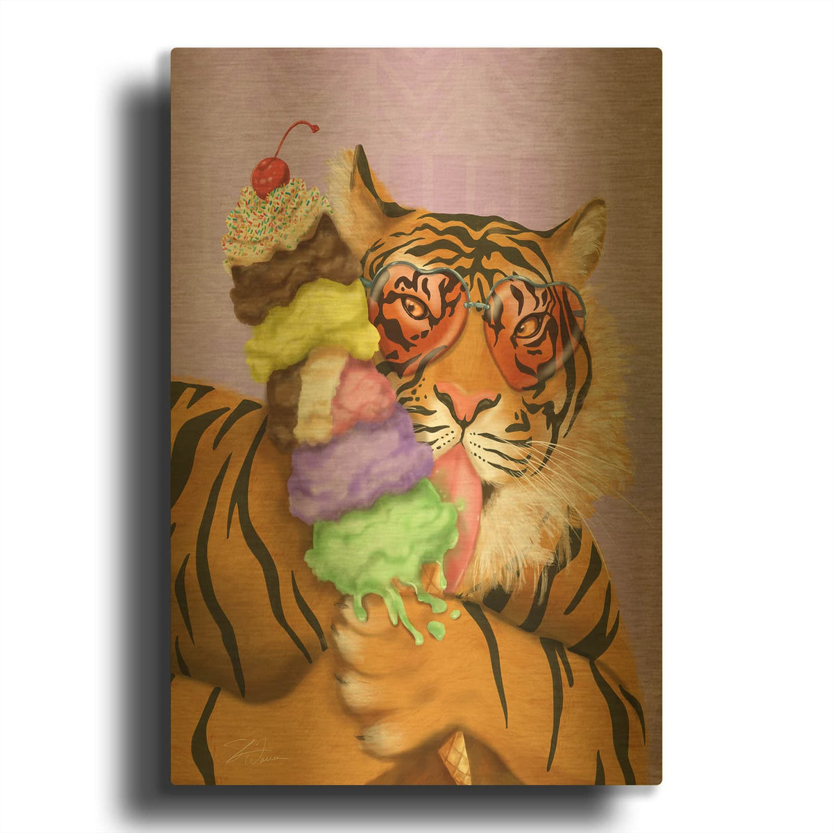 'Party Safari Tiger' By Shari Warren Gold Metal Wall Art
