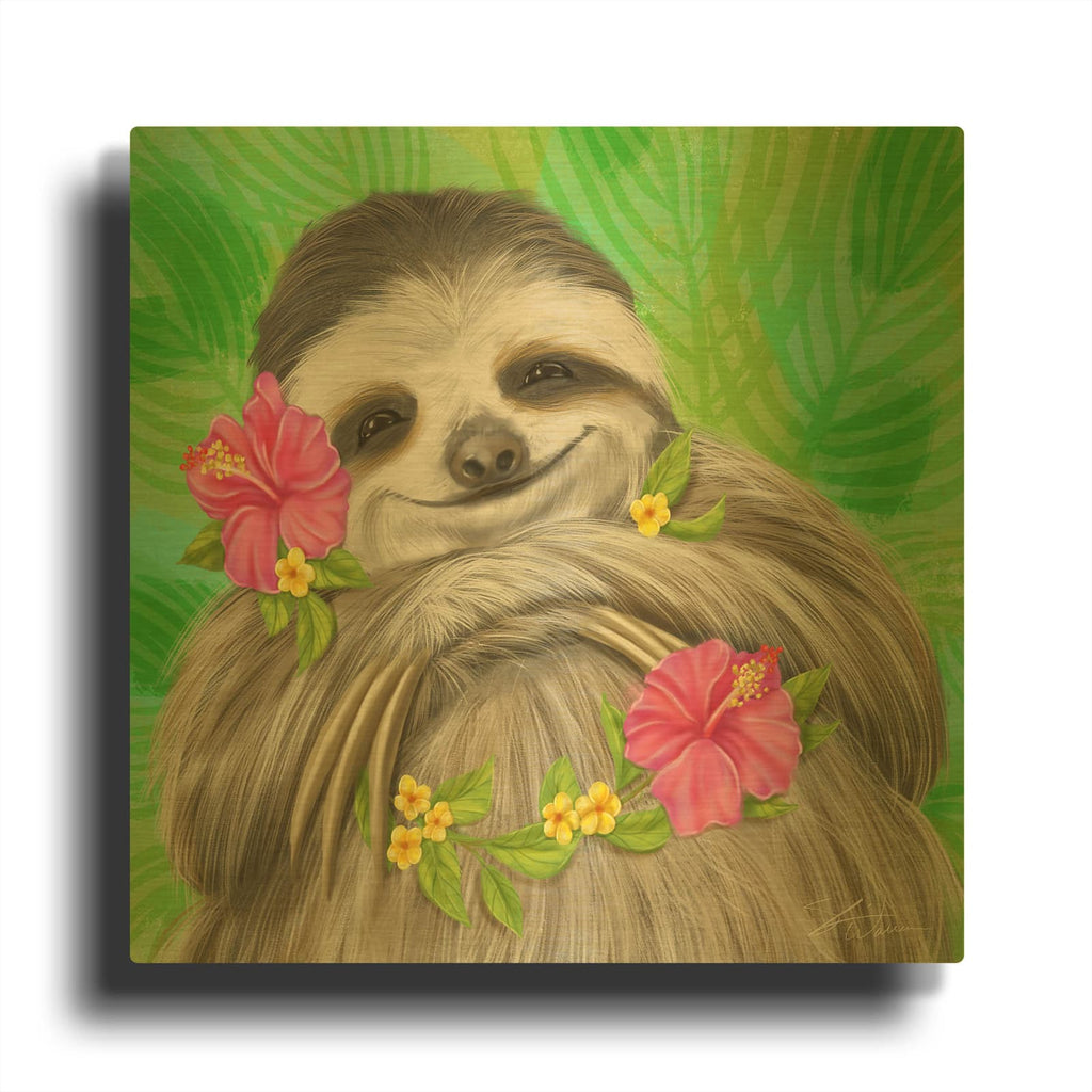 'Smiling Sloth' By Shari Warren Gold Metal Wall Art