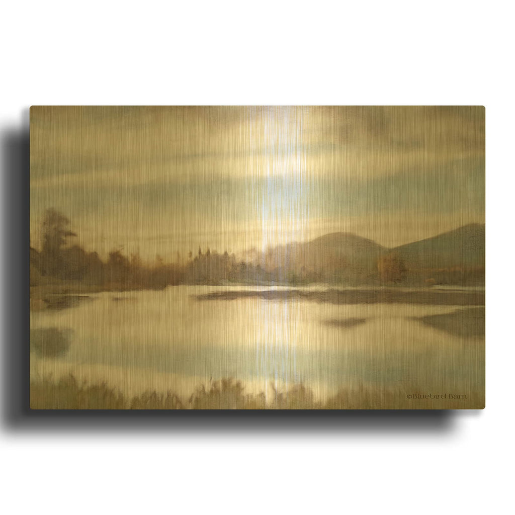 'Lakeview Sunset Landscape' By Bluebird Barn Gold Metal Wall Art