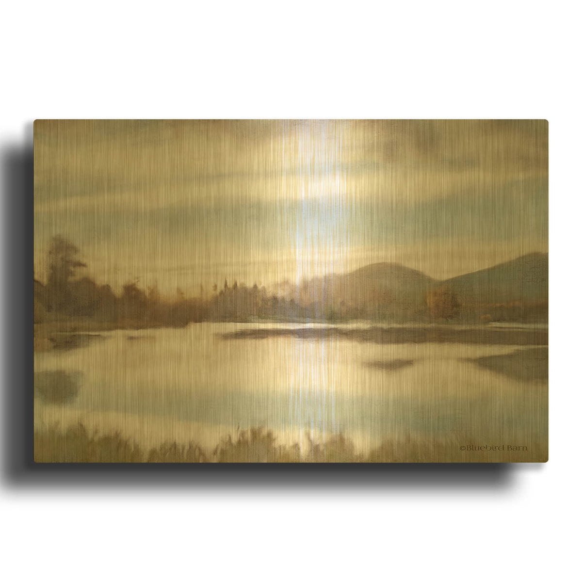 'Lakeview Sunset Landscape' By Bluebird Barn Gold Metal Wall Art