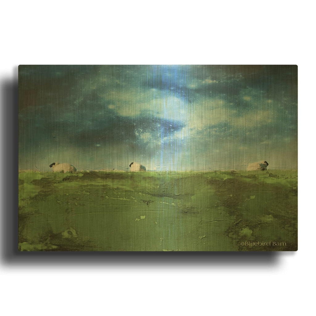 'Distant Hillside Sheep' By Bluebird Barn Gold Metal Wall Art
