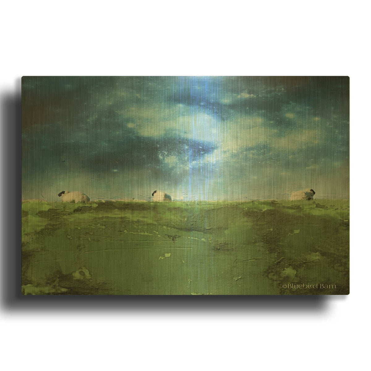 'Distant Hillside Sheep' By Bluebird Barn Gold Metal Wall Art