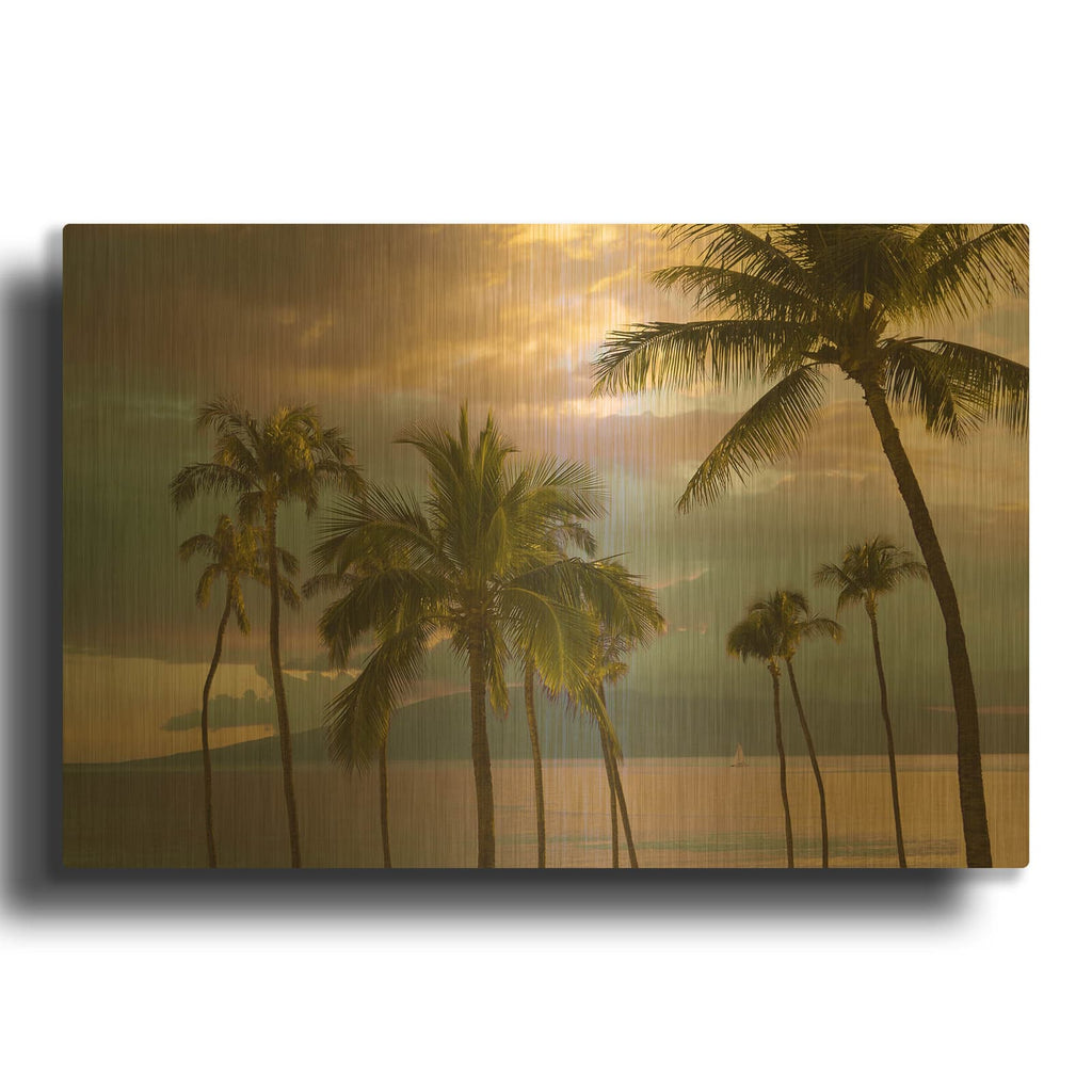 'Hawaii Palm Sunset No. 1' By Carlos Vargas Gold Metal Wall Art