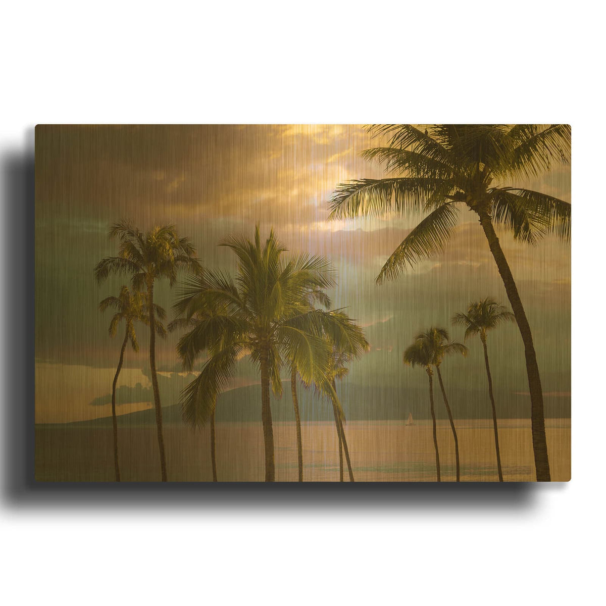 'Hawaii Palm Sunset No. 1' By Carlos Vargas Gold Metal Wall Art