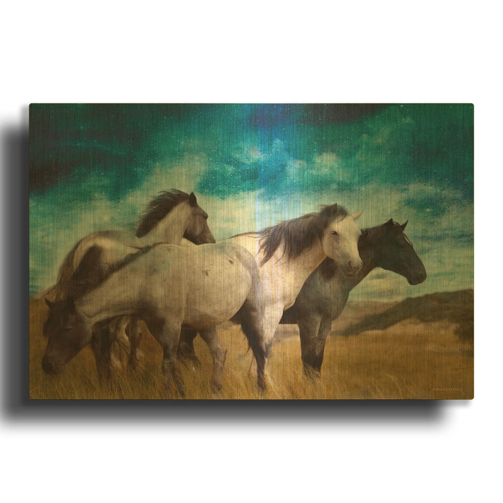 'Starry Night Horse Herd' By Bluebird Barn Gold Metal Wall Art