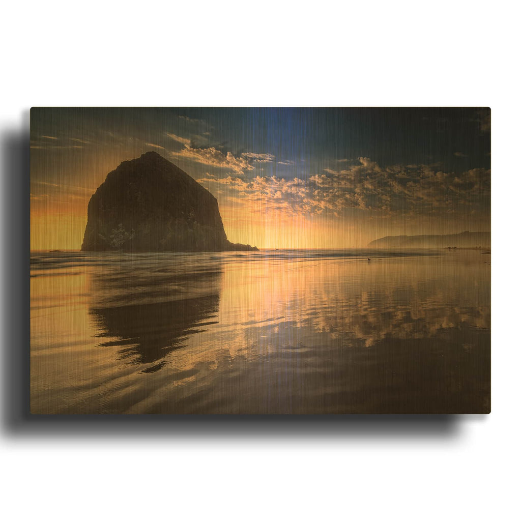 'Sunset On Cannon Beach' By Rick Berk Gold Metal Wall Art