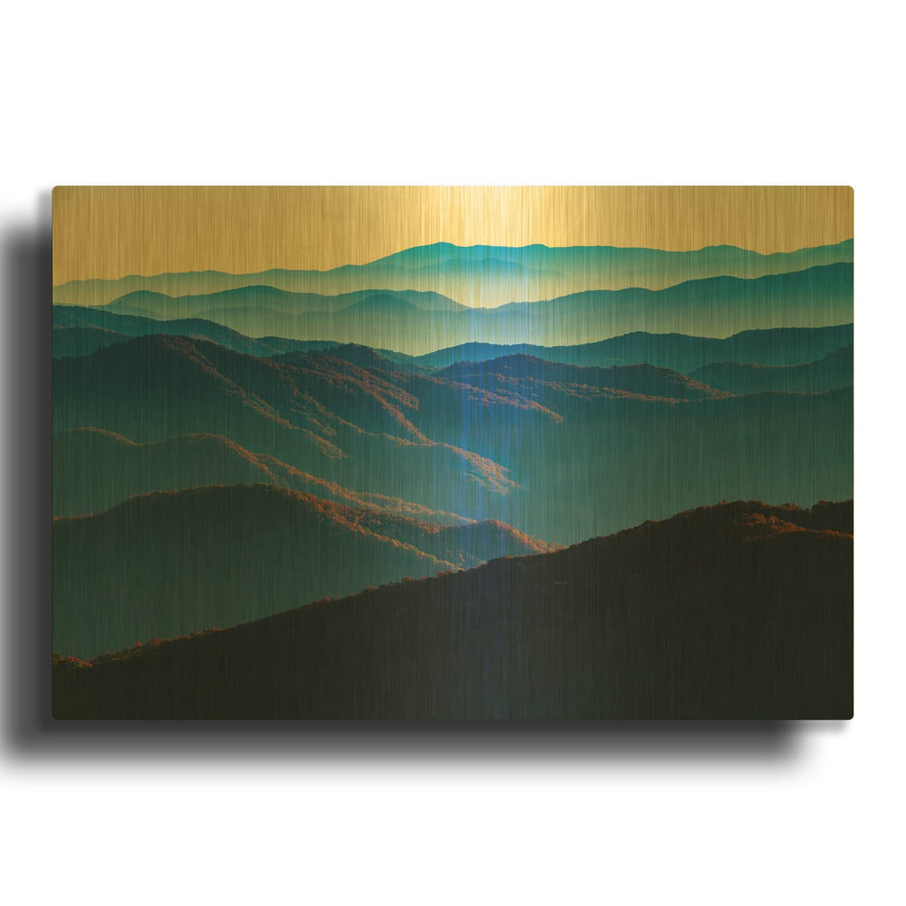 'Sunrise In The Smokies' By Rick Berk Gold Metal Wall Art