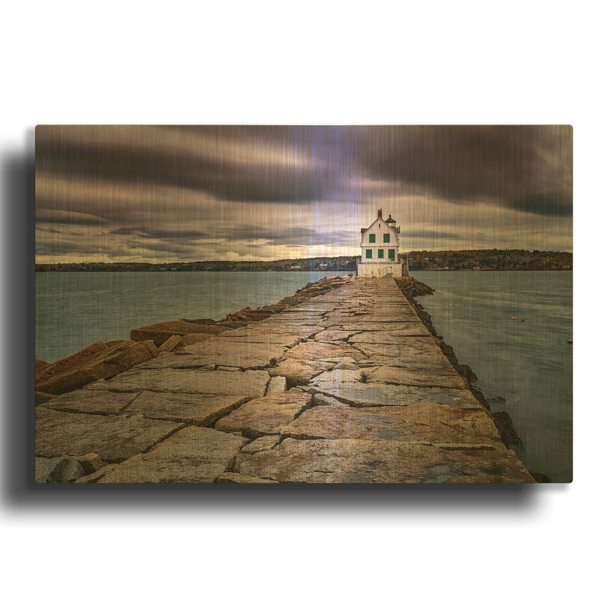 'Rockland Harbor Breakwater Light' By Rick Berk Gold Metal Wall Art