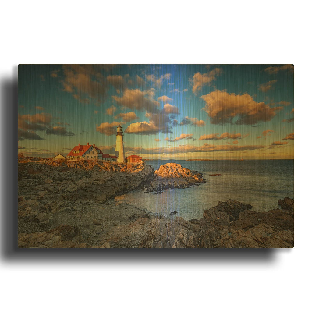 'Portland Head Lighthouse At Sunset' By Rick Berk Gold Metal Wall Art