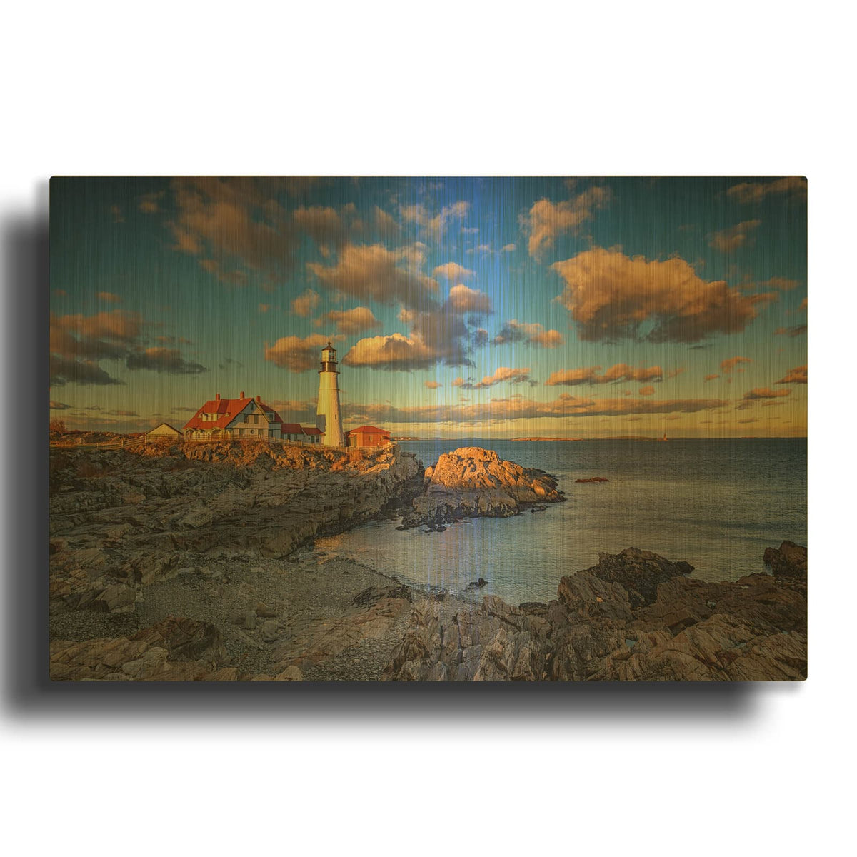'Portland Head Lighthouse At Sunset' By Rick Berk Gold Metal Wall Art