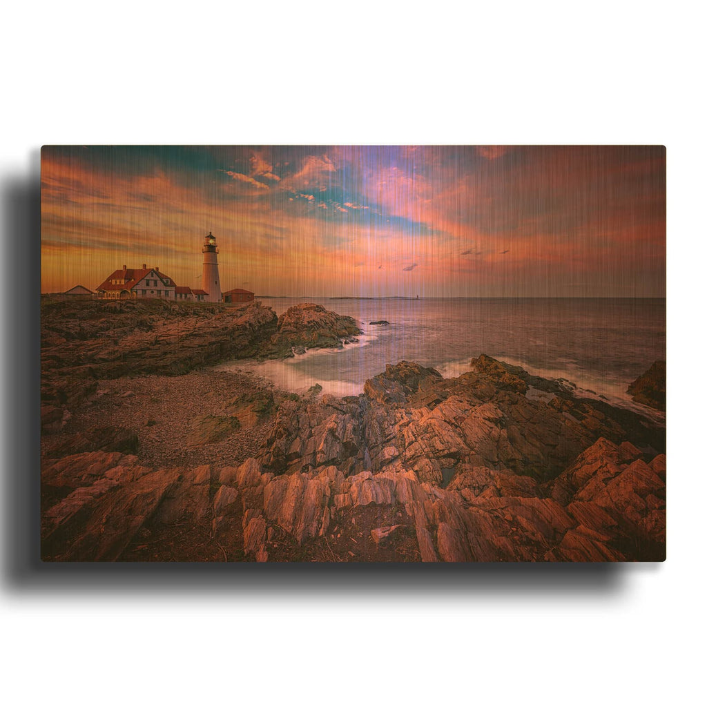 'Spring Sunset At Portland Head Light' By Rick Berk Gold Metal Wall Art