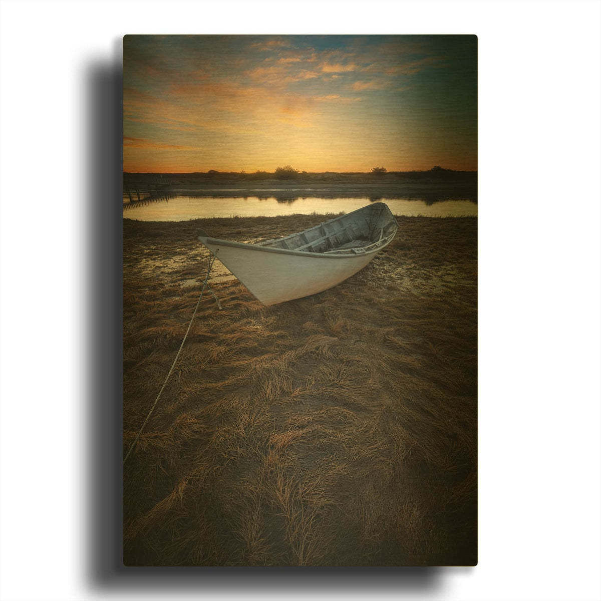 'Moored In The Marsh' By Rick Berk Gold Metal Wall Art