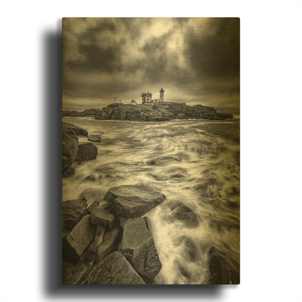 'Overcast Morning At The Nubble' By Rick Berk Gold Metal Wall Art