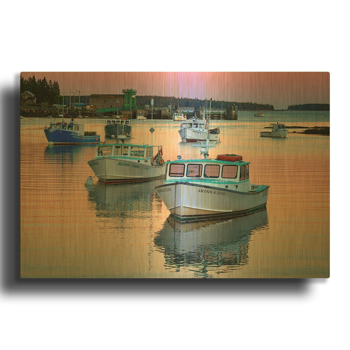 'Reflections At Dusk In Bernard Harbor' By Rick Berk Gold Metal Wall Art