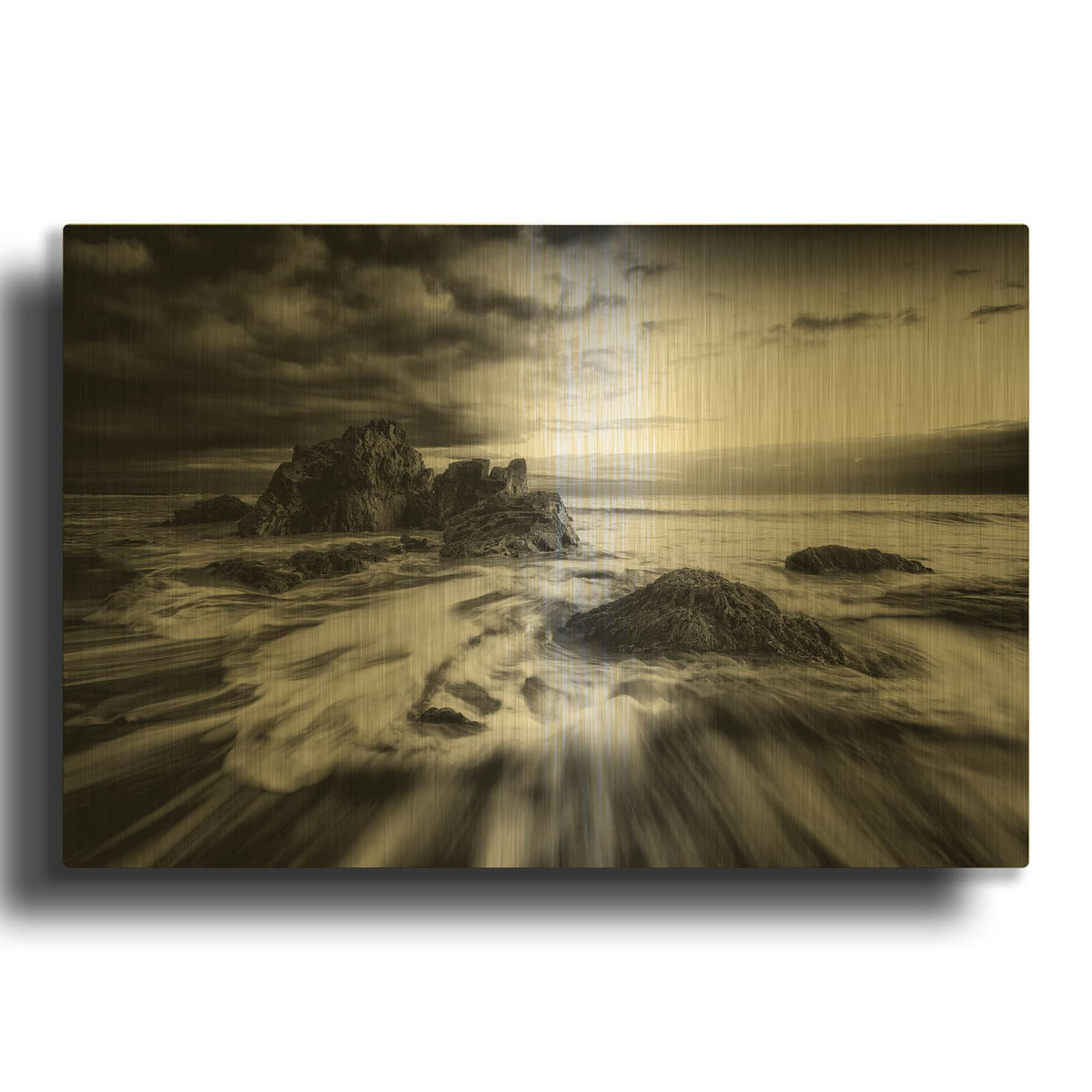 'Sweeping Tides Black And White' By Rick Berk Gold Metal Wall Art