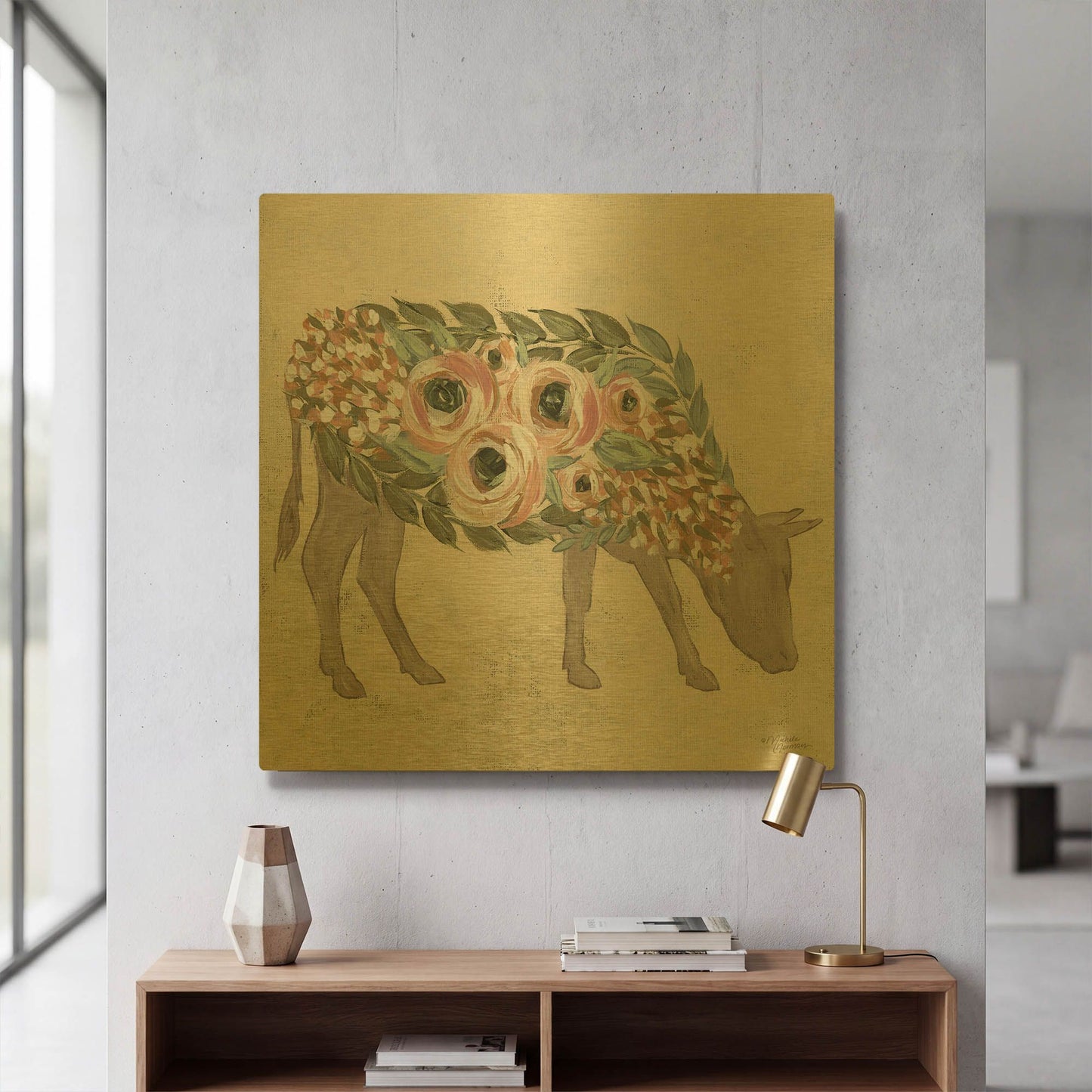 'Annabelle the Cow' By Michele Norman Gold Metal Wall Art