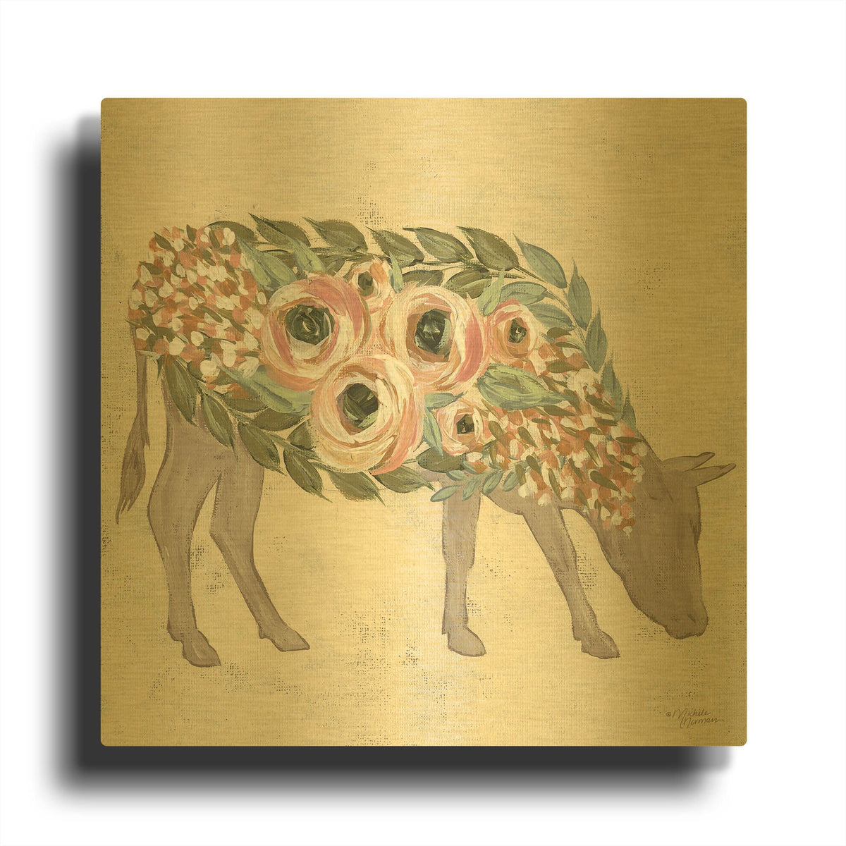 'Annabelle the Cow' By Michele Norman Gold Metal Wall Art