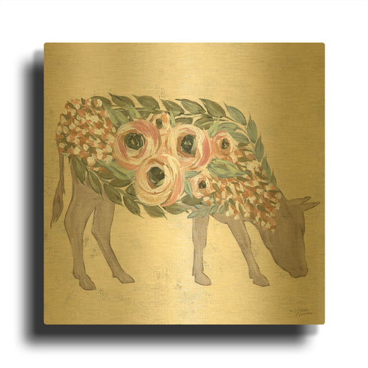 'Annabelle the Cow' By Michele Norman Gold Metal Wall Art