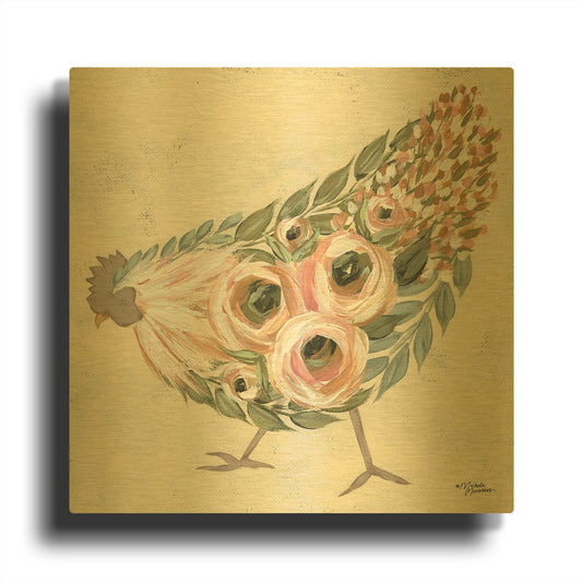 'Astrid the Hen' By Michele Norman Gold Metal Wall Art