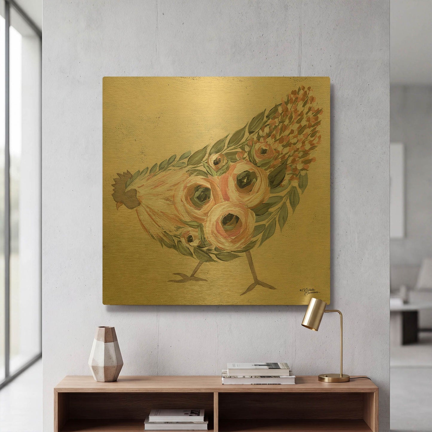 'Astrid the Hen' By Michele Norman Gold Metal Wall Art