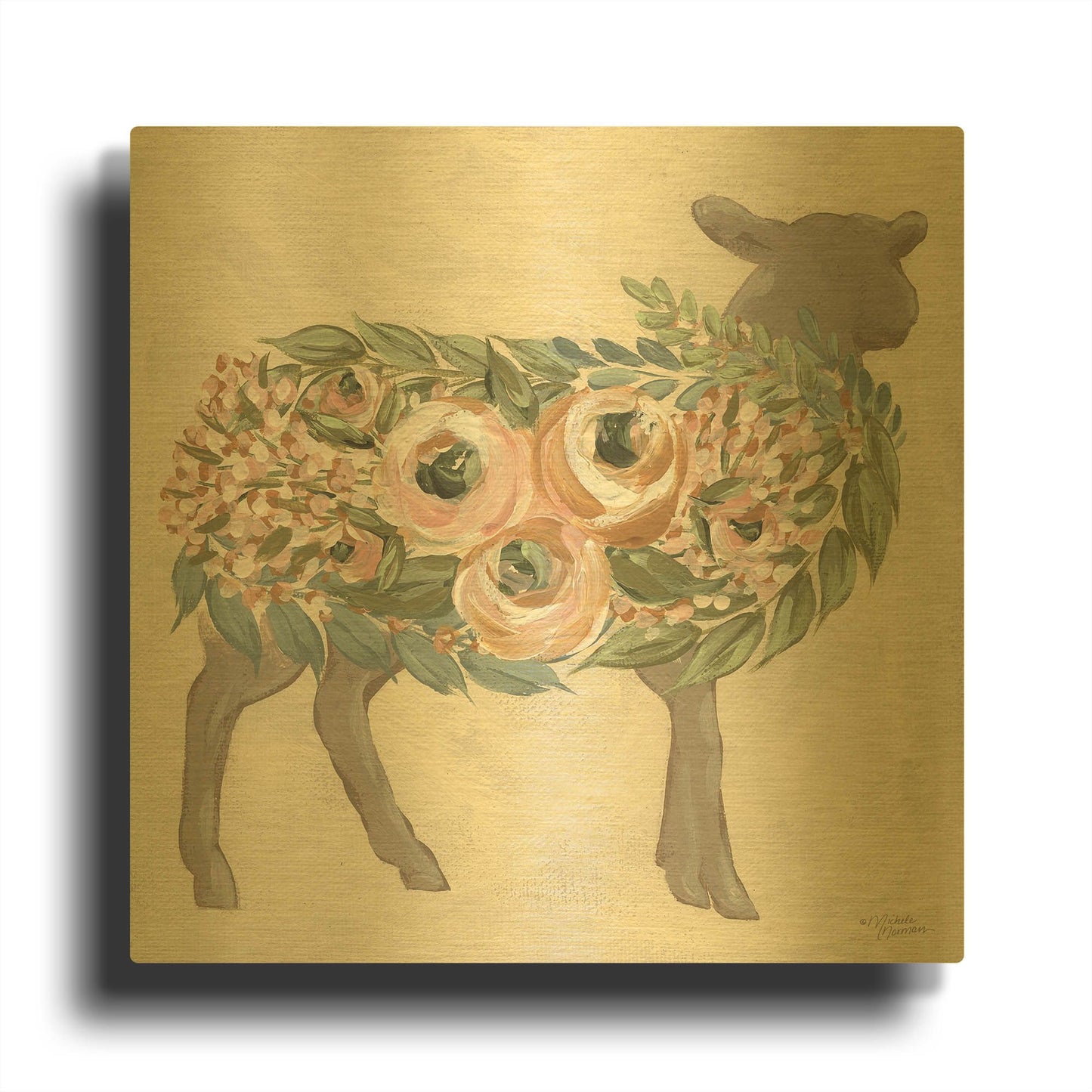 'Audrey the Lamb' By Michele Norman Gold Metal Wall Art