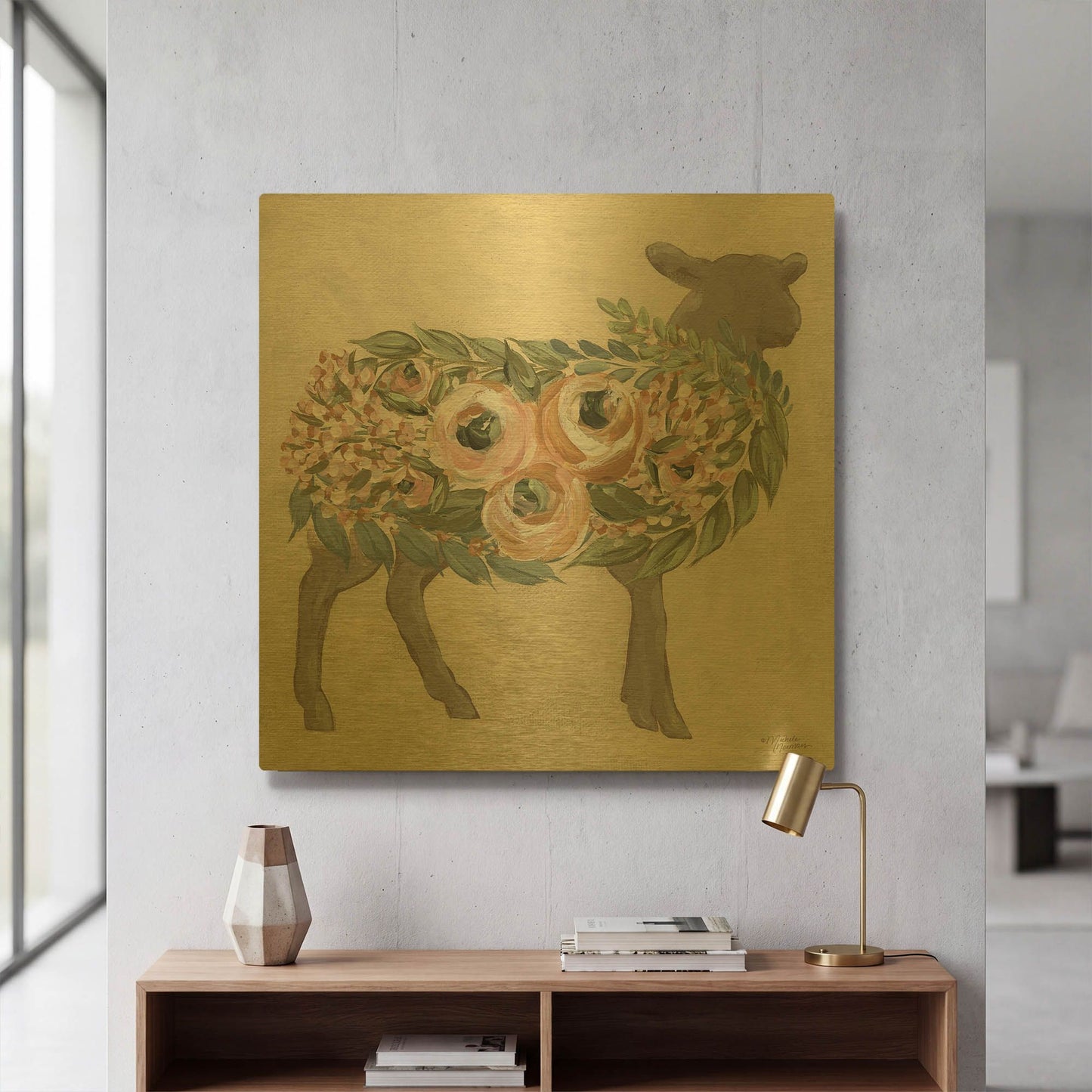 'Audrey the Lamb' By Michele Norman Gold Metal Wall Art