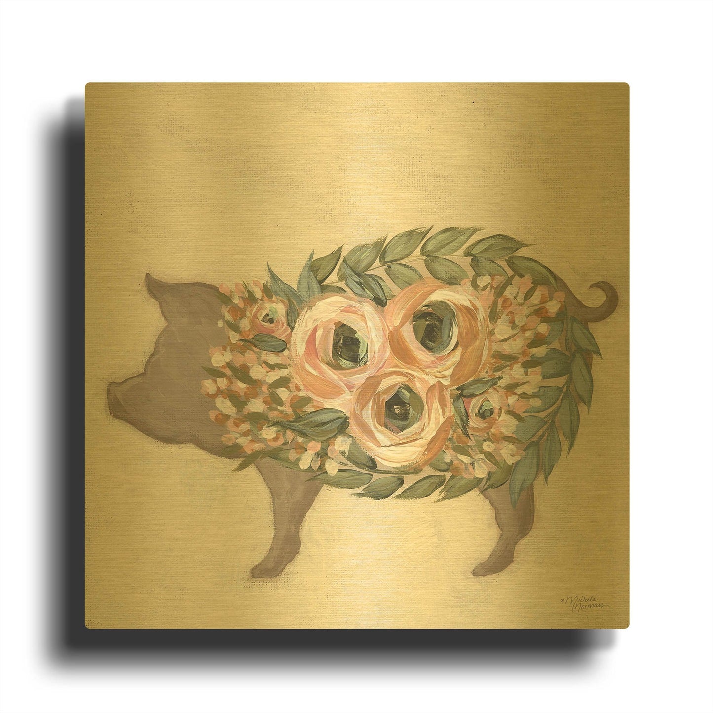'Alice the Pig' By Michele Norman Gold Metal Wall Art