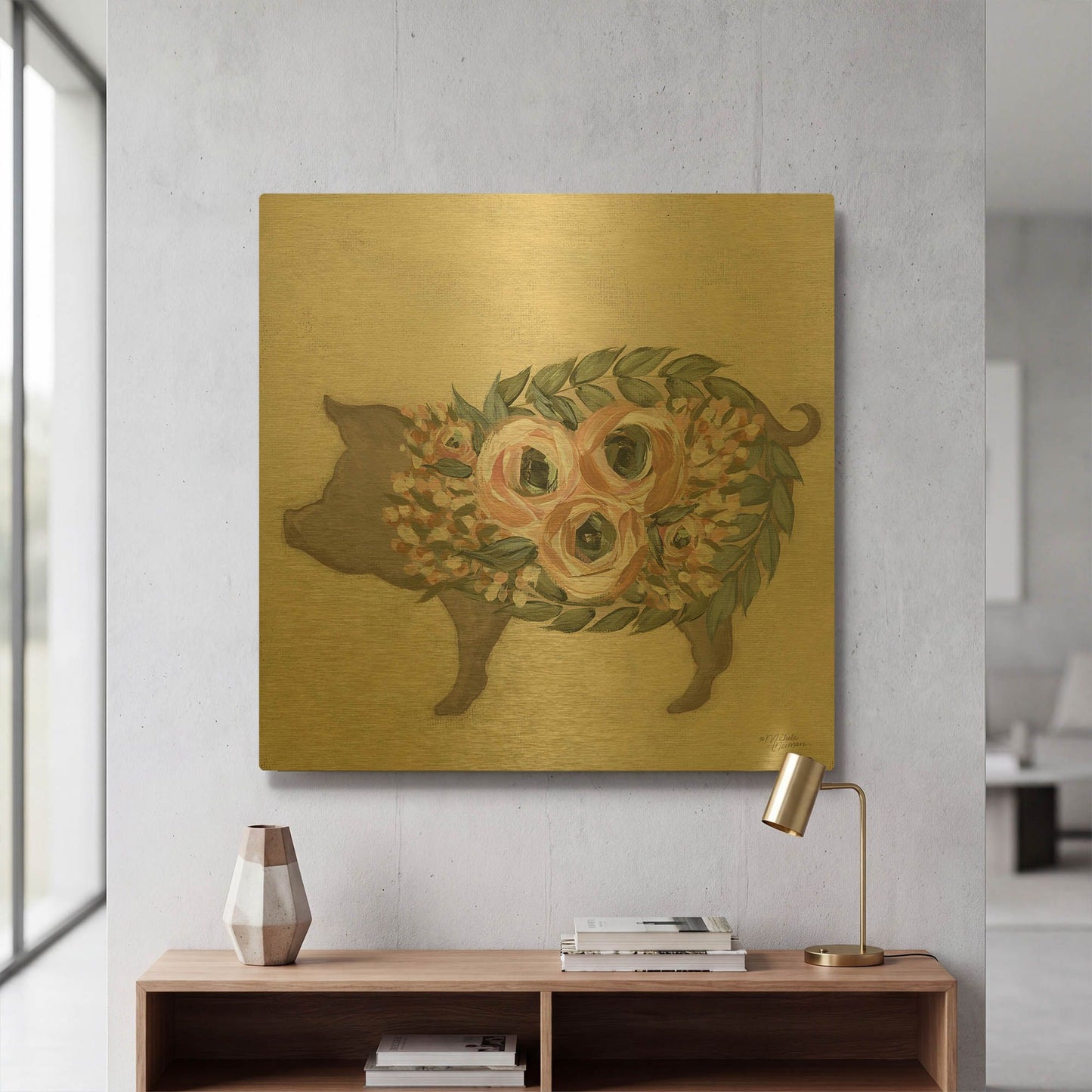 'Alice the Pig' By Michele Norman Gold Metal Wall Art