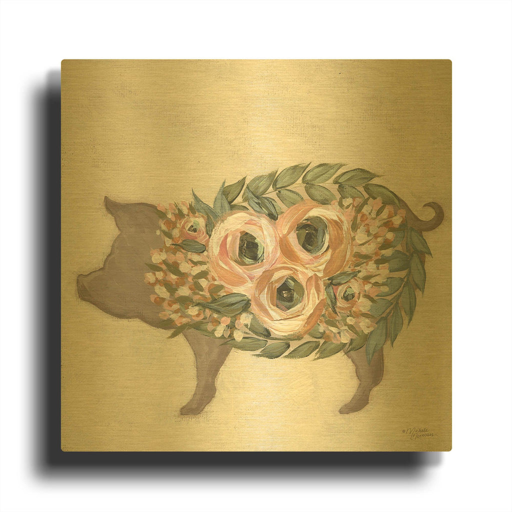 'Alice the Pig' By Michele Norman Gold Metal Wall Art