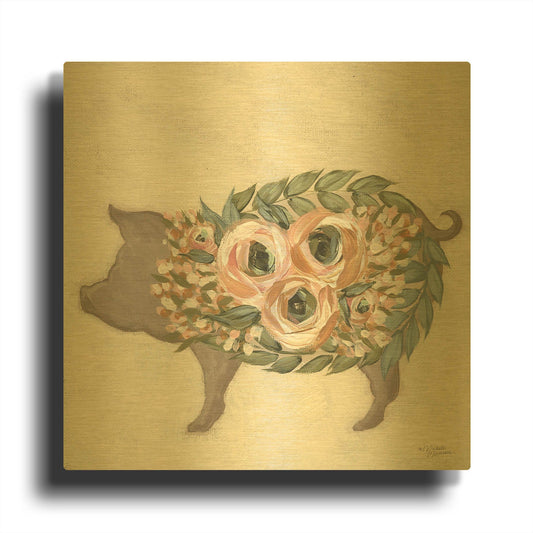 'Alice the Pig' By Michele Norman Gold Metal Wall Art